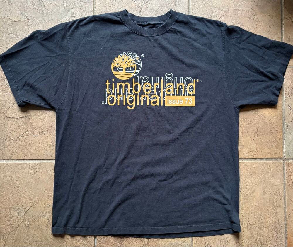 Vintage Timberland Original Issue 73 T Shirt Black Gold Logo Graphic Tee XL